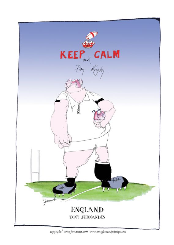 England Player by Tony Fernandes - England Test Rugby Cartoon signed print